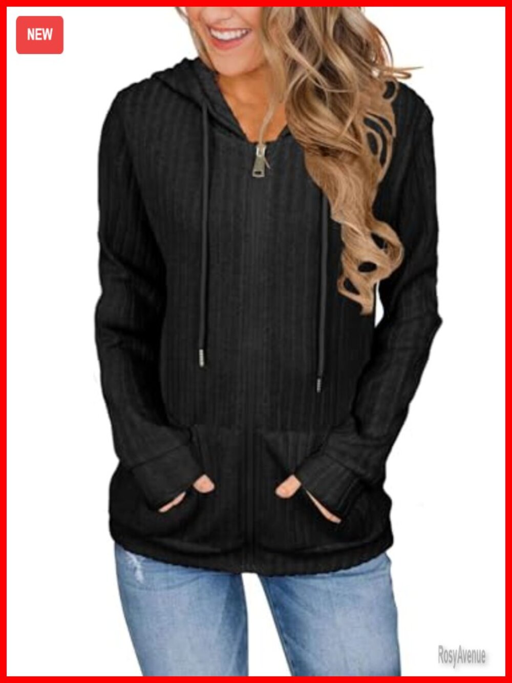 Women's Full Zip Hoodie Long Sleeve Rayon Blend Sweatshirt with Pockets